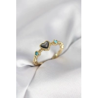 Gold Renk Hematit Taşlı Kadın Yüzük