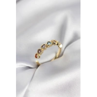 Gold Renk Kalp Model Renkli Zirkon Taşlı Kadın Yüzük