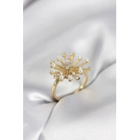 Gold Renk Karahindiba Model Zirkon Taşlı Kadın Yüzük