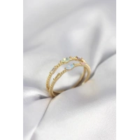 Gold Renk Karışık Renk Zirkon Taşlı Kadın Yüzük