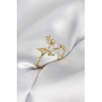 Gold Renk Kelebek Model Zirkon Taşlı Kadın Yüzük