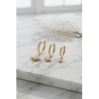 Gold Renk Kutup Yıldız Model 3 lü Küpe Seti