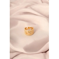 Gold Renk Metal Zirkon Taşlı Kalp Model Ayarlanabilir Kadın Yüzük