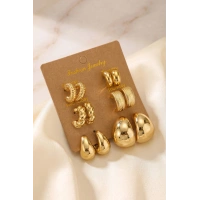 Gold Renk Metalik Kaplamalı 6 Çift CCB Küpe Seti