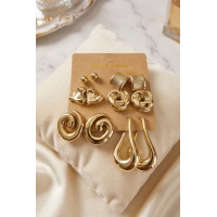 Gold Renk Metalik Kaplamalı CCB 6 Çift Küpe Seti