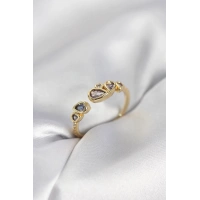 Gold Renk Mor Damla Zirkon Taşlı Kadın Yüzük