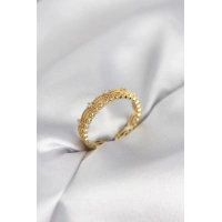 Gold Renk Motif Desenli Zirkon Taşlı Kadın Yüzük