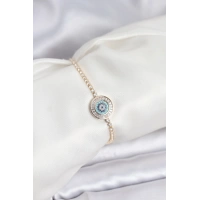 Gold Renk Nazar Model Zirkon Taşlı Asansörlü Su Yolu Bileklik