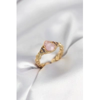 Gold Renk Pembe Damla Model Kadın Yüzük