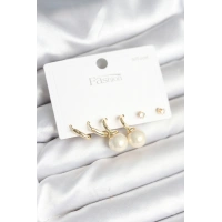 Gold Renk Pirinç 925 Ayar Gümüş Çivili Kadın Küpe Seti