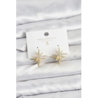 Gold Renk Pirinç Çift Taraflı Kutup Yıldızı Kadın Küpe