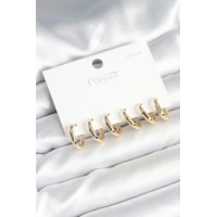 Gold Renk Pirinç Halka Model 925 Ayar Gümüş Çivili Kadın Küpe Seti