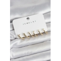 Gold Renk Pirinç Kemik Model 3 Çift Kadın Küpe Seti