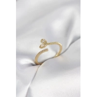 Gold Renk Pirinç Kuyruklu Kalp Model Kadın Yüzük