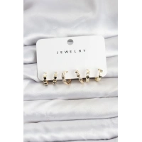 Gold Renk Pirinç Minimal Kalp Detaylı Kadın Küpe Seti