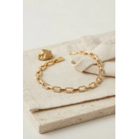 Gold Renk Pirinç Sıralı Kare Model Zirkon Taşlı Bileklik