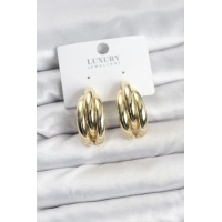 Gold Renk Pirinç Yarım Halka Model Kadın Küpe