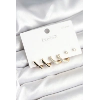 Gold Renk Pirinç Zirkon Taşlı 925 Ayar Gümüş Çivili Kadın Küpe Seti