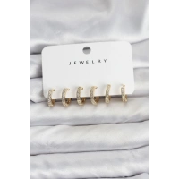 Gold Renk Pirinç Zirkon Taşlı Halka Kadın Küpe Seti