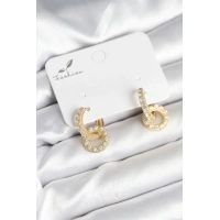 Gold Renk Pirinç Zirkon Taşlı Halka Model Kadın Küpe