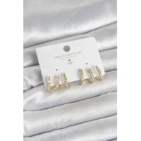 Gold Renk Pirinç Zirkon Taşlı Kadın Küpe