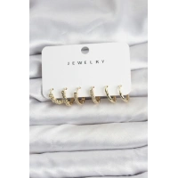 Gold Renk Pirinç Zirkon Taşlı Kadın Küpe Seti