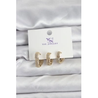 Gold Renk Pirinç Zirkon Taşlı Kalpli Kadın Küpe