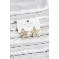 Gold Renk Pirinç Zirkon Taşlı Yıldız Model Kadın Küpe