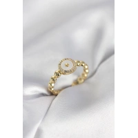 Gold Renk Sedefli Yıldız Model Zirkon Taşlı Kadın Yüzük