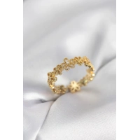 Gold Renk Sıralı Çiçek Model Zirkon Taşlı Kadın Yüzük
