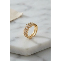Gold Renk Sıralı Zirkon Taşlı Kadın Yüzük
