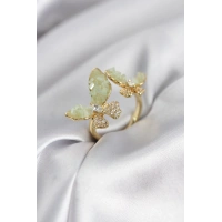 Gold Renk Su Yeşili Kelebek Model Zirkon Taşlı Kadın Yüzük