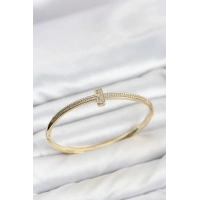 Gold Renk T Model Zirkon Taşlı Kadın Kelepçe Bileklik
