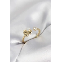 Gold Renk Yonca Model Sedefli Kadın Yüzük