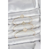 Gold Renk Yonca Model Zirkon Taşlı 3lü Kadın Bileklik Kombini
