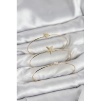 Gold Renk Zirkon Taşlı Deniz Yıldızı Model 3lü Kadın Bileklik Kombini