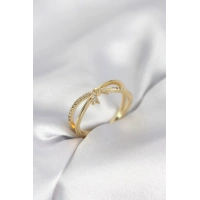 Gold Renk Zirkon Taşlı Fiyonk Model Kadın Yüzük