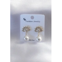 Gold Renk Zirkon Taşlı İnci Sallantı Model Kadın Küpe