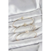 Gold Renk Zirkon Taşlı Kutup Yıldızı Model 3lü Kadın Bileklik Kombini