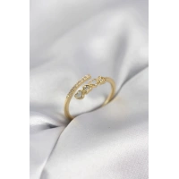 Gold Renk Zirkon Taşlı Minimal Kalp Model Kadın Yüzük