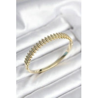 Gold Renk Zirkon Taşlı Pirinç Kadın Kelepçe