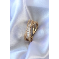 Gold Renk Zirkon Taşlı Pirinç Kadın Yüzük