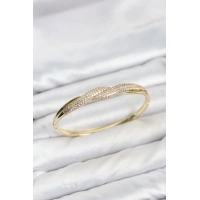 Gold Renk Zirkon Taşlı Sarmal Model Kadın Kelepçe Bileklik