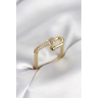 Gold Renk Zirkon Taşlı Tifani Model Kare Kadın Yüzük