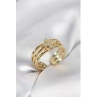 Gold Renk Zirkon Taşlı Yonca Model Kadın Yüzük