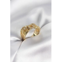 Gold Renk Zirkon Taşlı Zincir Model Kadın Yüzük