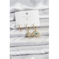 Göz Model Gold Renk Pirinç 3lü Kadın Küpe Seti