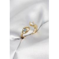 Gözyaşı Model Gold Renk Zirkon Taşlı Kadın Yüzük