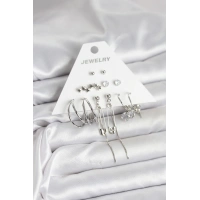 Gümüş Renk 6lı Pirinç Küpe Seti