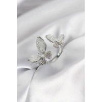 Gümüş Renk Beyaz Kelebek Model Zirkon Taşlı Kadın Yüzük